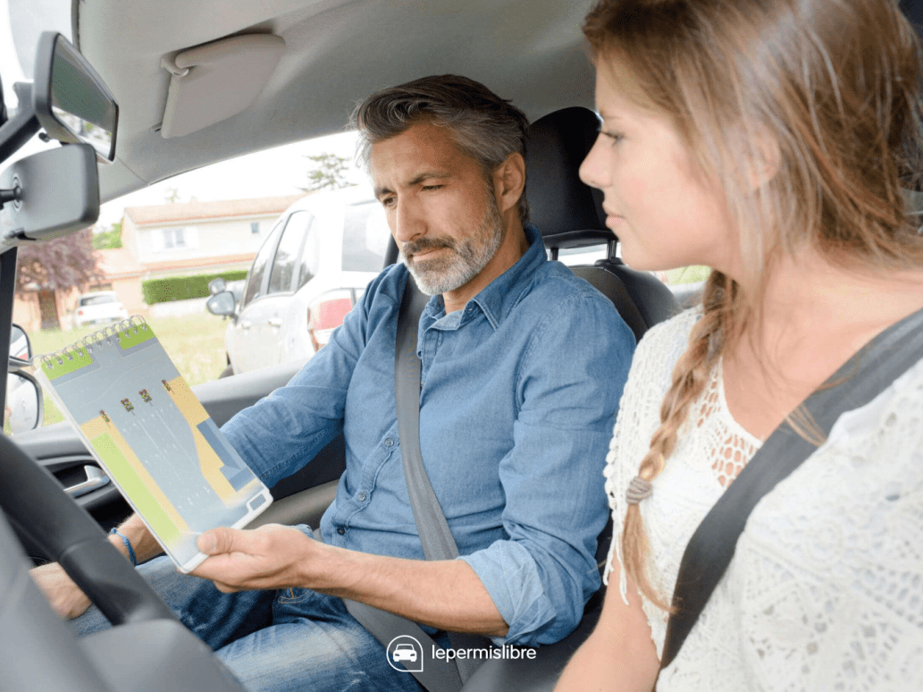 Enseignant de la conduite donnant des cours à une élève